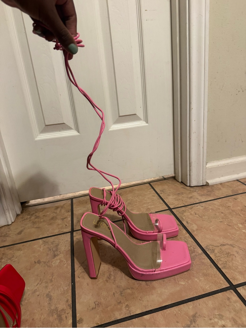 EGO Pink Strappy Square-Toe Block Heel Sandals - Picture 4 of 4